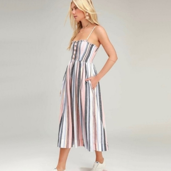 FREE People Lilah Striped Midi Dress Small A8 - Picture 2 of 14